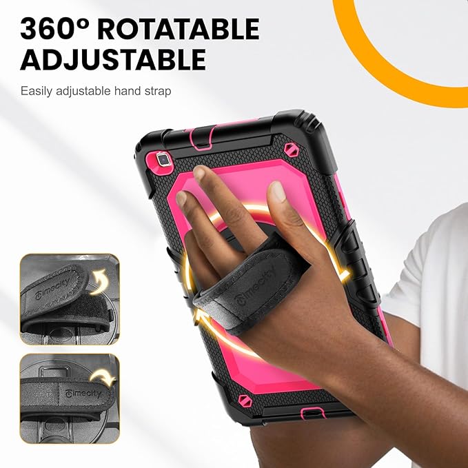 Timecity Case Compatible with Galaxy Tab A 8.0" 2019 SM-T290/T295/T297, with Built-in Screen Protector&360 Degree Swivel Stand&Hand Strap&Shoulder Strap Protective Case for Tab A 8.0 2019-Rose