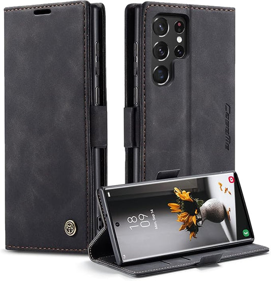 for Samsung Galaxy S22 Ultra Case, Flip Wallet Leather Case with Card Holder Magnetic Closure Shockproof Kickstand Protective Phone Cases Cover for Galaxy S22 Ultra,Black