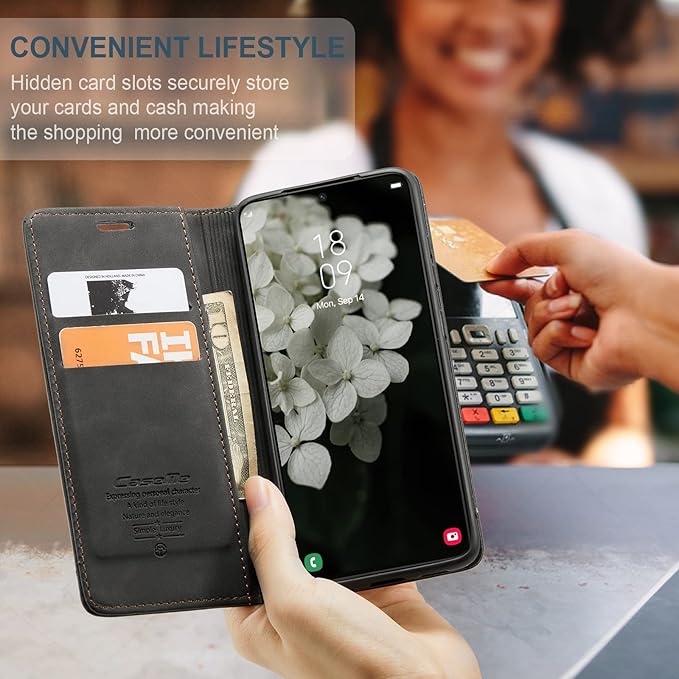 for Samsung Galaxy S22 Case, Flip Wallet Leather Case with Card Holder Magnetic Closure Shockproof Kickstand Protective Phone Cases Cover for Galaxy S22,Black