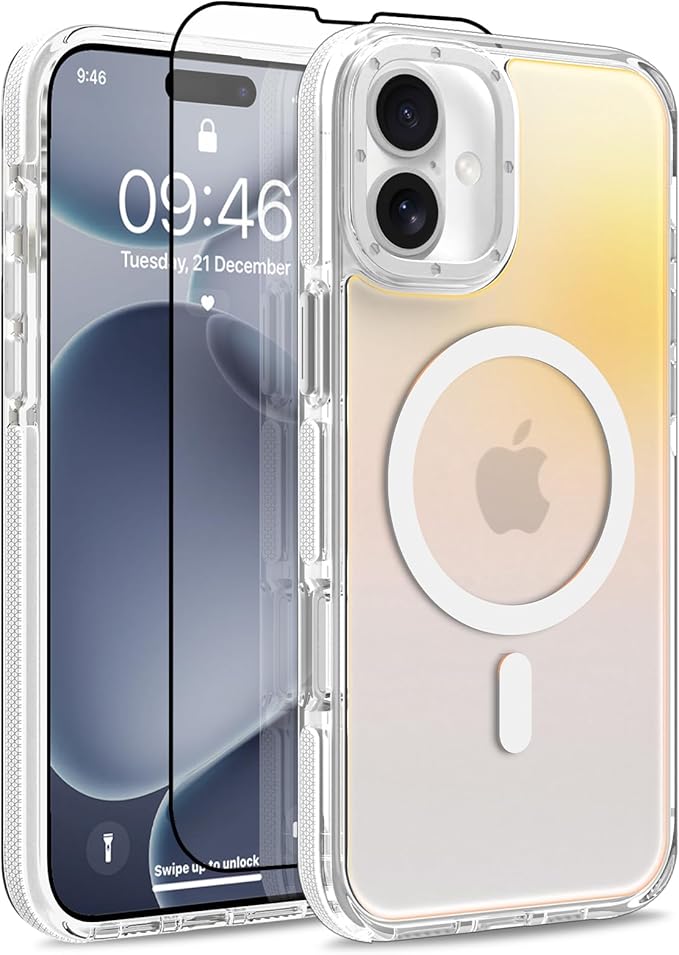 MOWIME Magnetic Case for iPhone 17 [Compatible with Magsafe] [Cute Fashion Fluorescent Design] [1 Screen Protector] Slim Translucent Matte Case for iPhone 17 6.3" 2025, White