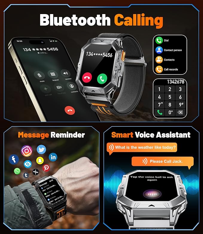 LIGE Smart Watch with 1000 mAh Battery, 2.13" AMOLED Full Touch Screen Military Smart Watches for Men with Make/Answer Call/110 Sports Modes/5ATM Waterproof Watch/Sleep Monitor, iOS Android