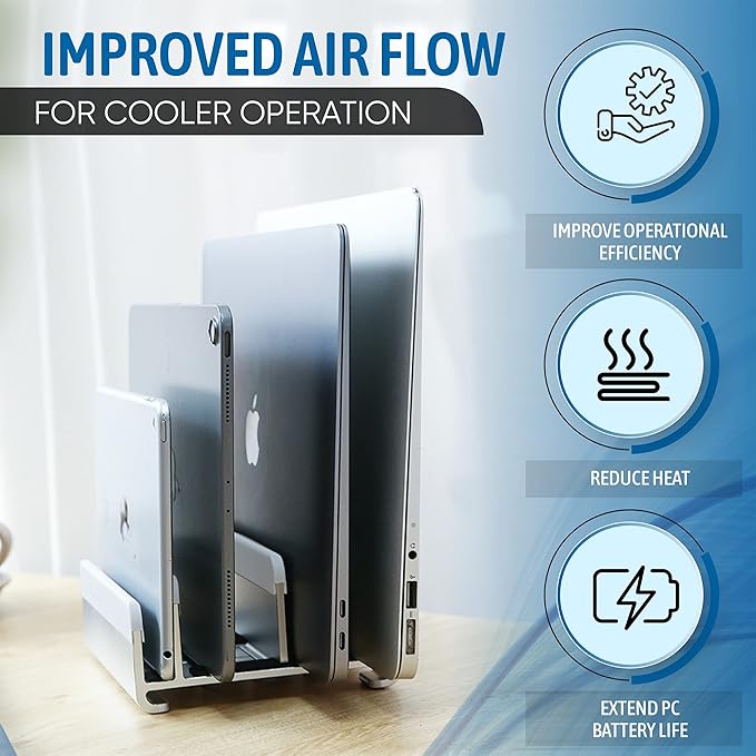 Elestoria Adjustable Laptop Stand - Fits 5 Devices, Modern Design, Tool Free Adjustment, Protective & Stable | Grey