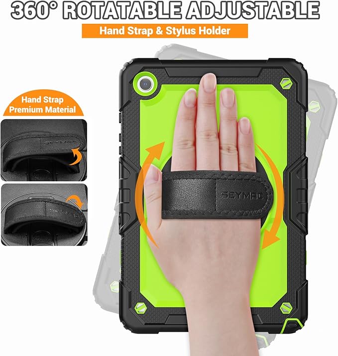 SEYMAC Case for Samsung Galaxy Tab A9+/ A9 Plus Case 11" (SM-X210/X216/X218), Heavy Duty Shockproof Protective Case with Screen Protector, Rotating Stand, Hand/Shoulder Strap, Green