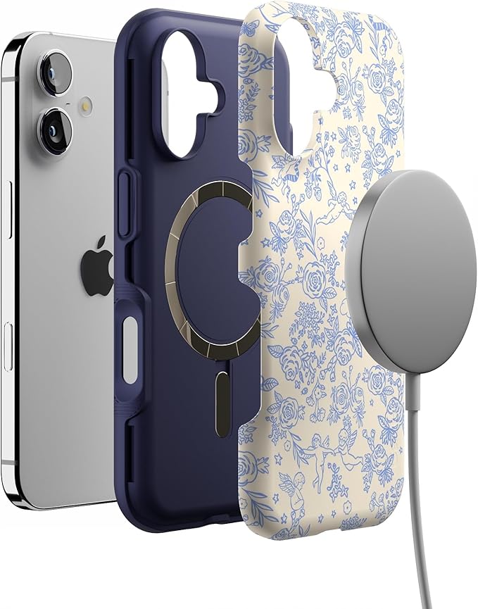 Casely iPhone 17 Case | Cupid's Canvas | Periwinkle Floral | Bold Protective Design | Compatible with MagSafe