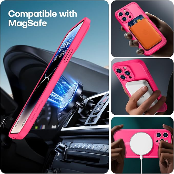 ImpactStrong Magnetic Guard Designed for iPhone 14 Pro Case [Camera Protection] [Military Grade Drop Tested] [Compatible with MagSafe] Slim Translucent Matte Phone Case (6.1") - Hot Pink
