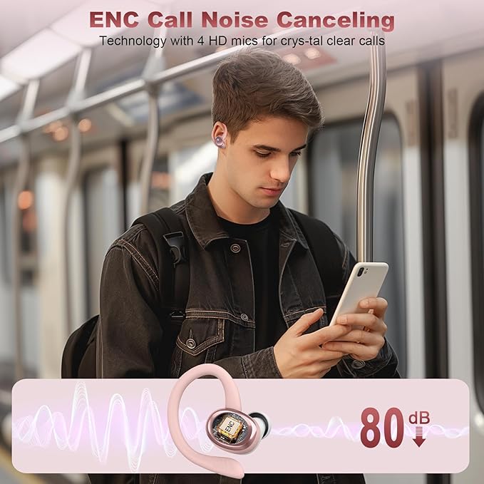 Wireless Earbuds Bluetooth 5.4 Headphones Sport, 2025 Bluetooth Earbuds with Earhooks, 50H Stereo Over Ear Buds, Earphone with 4 ENC Noise Canceling Mic, IP7 Waterproof Headset for Running/Gym/Workout