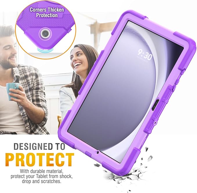 HXCASEAC Case for Samsung Galaxy Tab A9 Plus/A9+ 11 Inch with Screen Protector/Adjustable Hand Strap/Pen Holder, 3-Layer Drop Proof SM-X210/X216/X218 - Purple