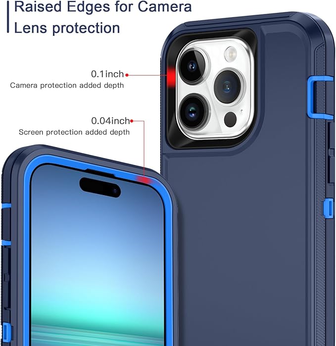 for iPhone 14 Pro Case Shockproof Dust/Drop Proof 3-Layer Full Body Protection [Without Screen Protector] Rugged Heavy Duty Cover Case for Apple iPhone 14 Pro 6.1" 2022,Navy Blue