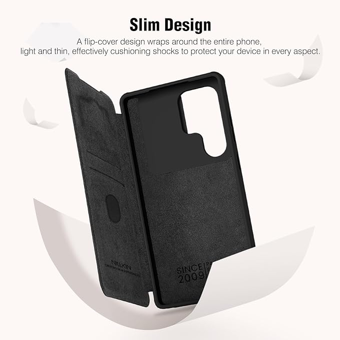 Nillkin for Samsung Galaxy S25 Ultra Wallet Case with Camera Cover, [Lens Protection] Premium Leather Slim Protective Shockproof Hard Cover Flip Phone Case for Galaxy S25 Ultra 6.9'' Black