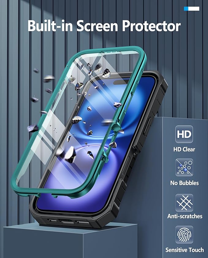 FNTCASE for iPhone 16 Phone Case: for iPhone 16 case with Kickstand Shockproof Military Grade Protective Cover - Dual Layer Full Protection Sturdy Matte Textured Drop Proof - 6.1 Inch Green