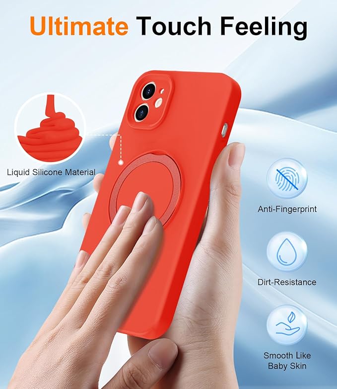 ZHK Liquid Silicone Designed for iPhone 12 Case with Magnet Stand, [Precise Camera Lens Protection][Mil-Grade Drop Shockproof][Soft Anti-Scratch Microfiber Lining] Slim Fit Cover, Red
