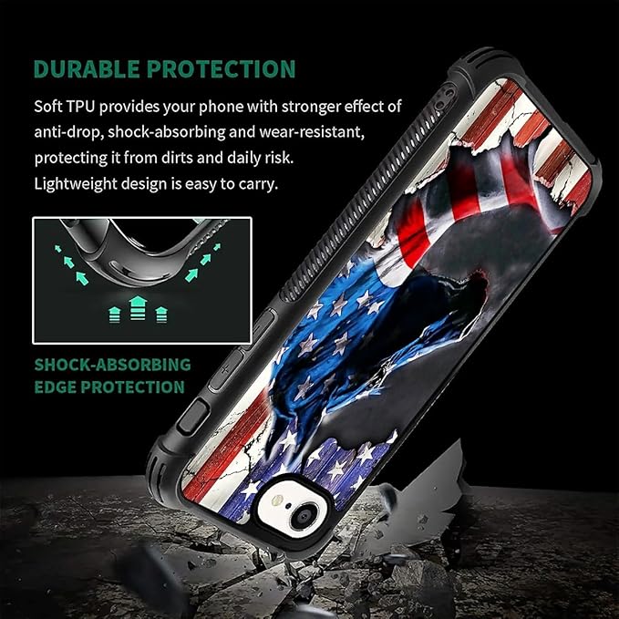 Compatible with iPhone 16e Case,American Flag Horse Phone Cover for Men/Women,Soft TPU Anti-Skid Thread and Four Corner Anti-Collision Protection Case Compatible with iPhone 16e 6.1inch