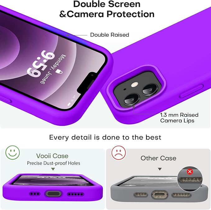 Vooii Compatible with iPhone 12 Case/iPhone 12 Pro Case, Liquid Silicone Upgrade [Soft Anti-Scratch Microfiber Lining] [Shockproof Drop Protection] Phone Case 6.1 inch - Neon Purple
