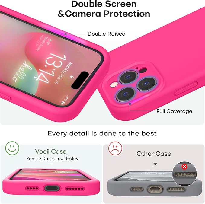 Vooii Compatible with iPhone 16 Pro Max Case, Liquid Silicone Upgrade [Camera Protection] [Soft Anti-Scratch Microfiber Lining] Shockproof Phone Case for iPhone 16 Pro Max 6.9 inch - Hot Pink