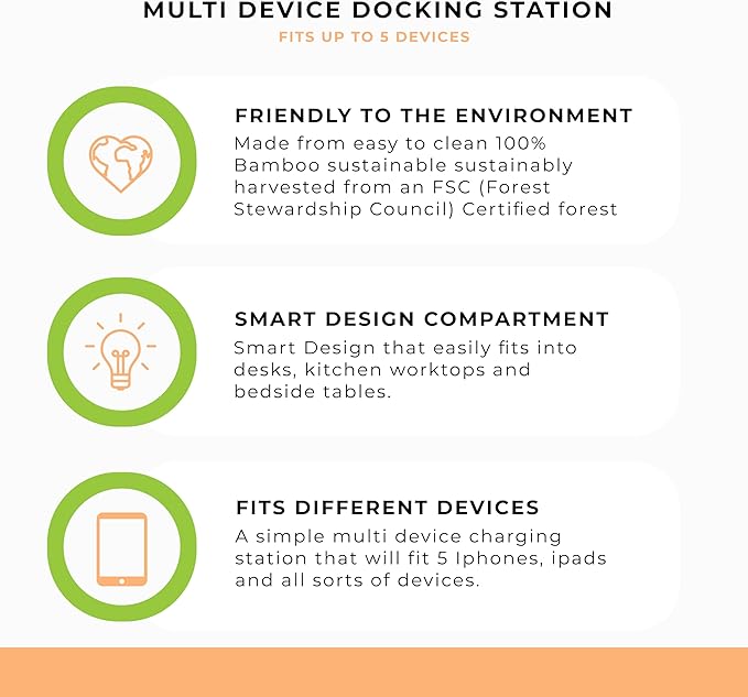 Prosumer's Choice Charging Station for Multiple Devices - 5 Device Charger Organizer for Smartphones and Tablets - Wooden Rack with Removable Dividers - Charging Dock for Work from Home - Black