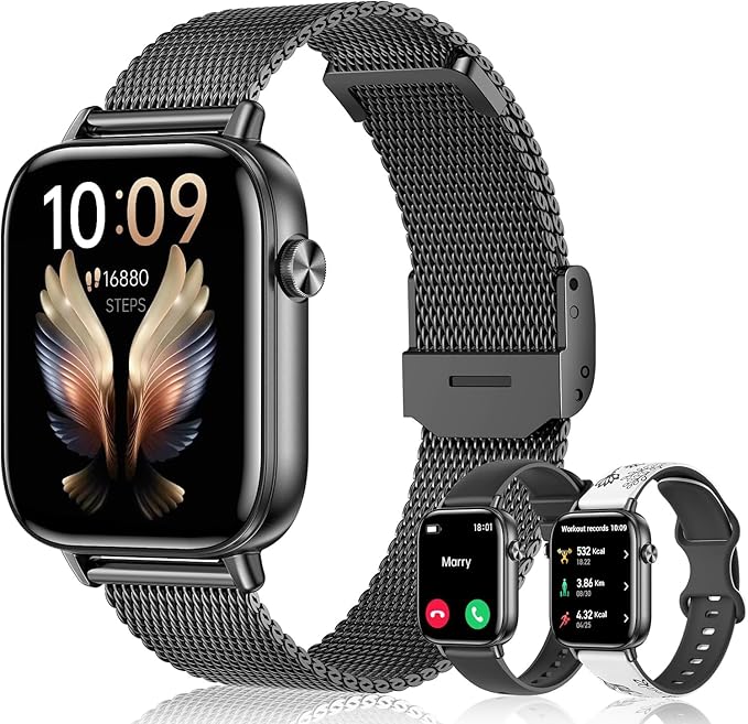 Smart Watch for Men Women (Answer/Make Calls) 1.83" HD Fitness Running Smartwatch Compatible Android iOS Phones with Step Counter/Heart Rate/Sleep, 120+ Sports Modes IP68 Waterproof, Black/3 Bands