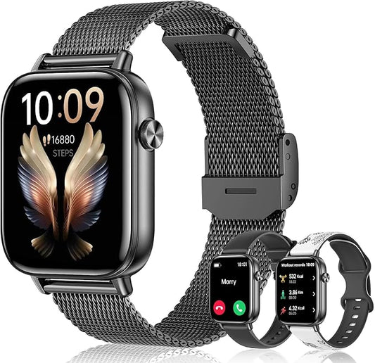 Smart Watch for Men Women (Answer/Make Calls) 1.83" HD Fitness Running Smartwatch Compatible Android iOS Phones with Step Counter/Heart Rate/Sleep, 120+ Sports Modes IP68 Waterproof, Black/3 Bands