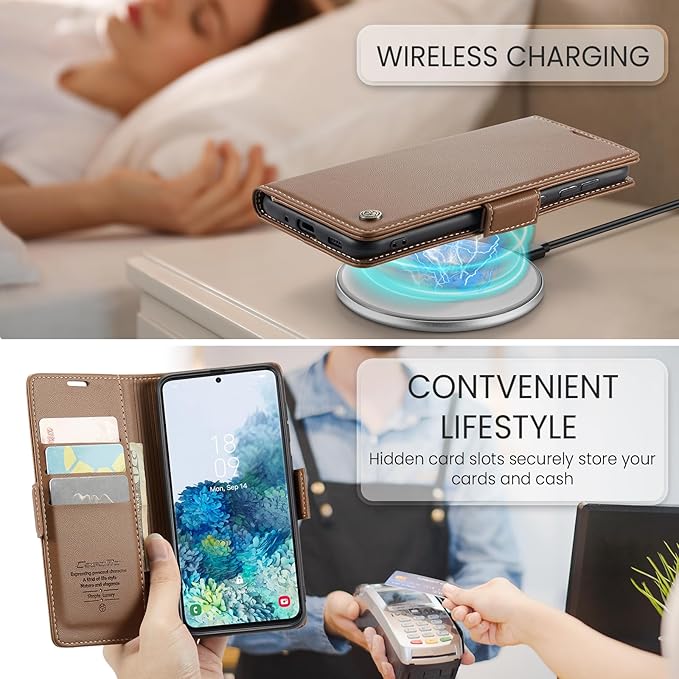 Case for Samsung Galaxy S20 Plus Wallet Case, RFID Blocking PU Leather Flip Folio Cover Card Holder Kickstand Shockproof Phone Case Compatible with Samsung Galaxy S20 Plus, Brown