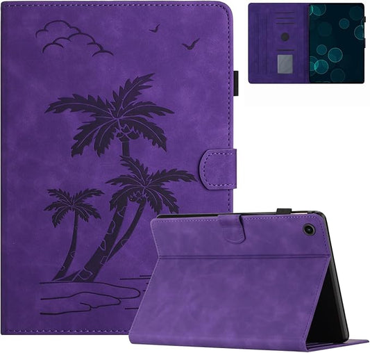 Case for Samsung Galaxy Tab A9 Plus 11 Inch 2023 2024 SM-X210/X216/X218， PU Suede Leather Stand，Coconut Tree Embossed Cover for Galaxy Tab A9+/A9 Plus, with Card Holder & Auto Sleep/Wake,Purple