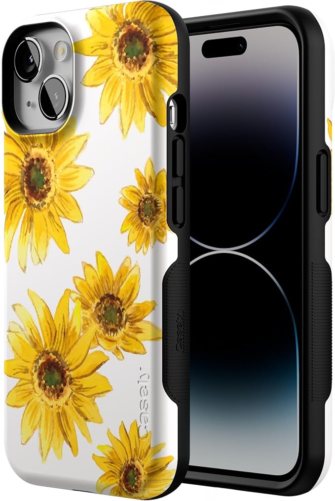 Casely iPhone 14 Case | Golden Garden | Yellow Sunflower Floral | Compatible with MagSafe | Bold Protective Design