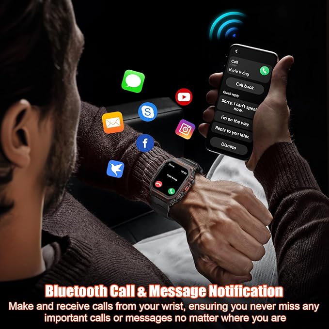 Military Smart Watches Built-in GPS, 100+ Sport Modes for Men with, Smartwatch for Android Phones and iPhone, 1.75" HD Screen Bluetooth Call 24/7 Heart Rate/Sleep/Stress