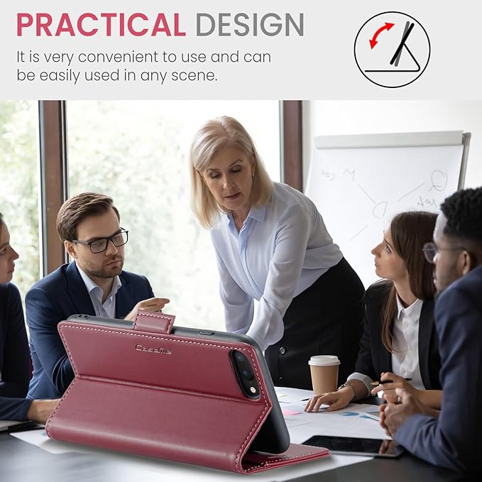 for iPhone 8 Plus & 7 Plus Case, Premium PU Leather Wallet Case Flip Cover with [RFID Blocking][Card Holder][Stand Function] Shockproof Protective for iPhone 8 Plus & 7 Plus, Red