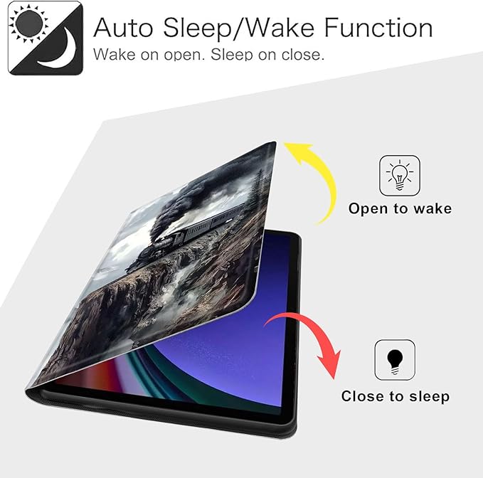 Case for Samsung Galaxy Tab S10 FE/ S9 FE 5G 10.9 Inch/Tab S9 11 Inch, Slim PU Leather Stand Cover with Auto Wake/Sleep, Multi-Angle Viewing & Shockproof, Steam Train