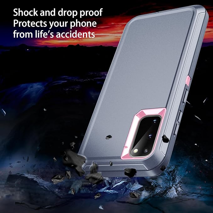 for Galaxy S20 FE 5g Case,Shockproof Dropproof Dustproof 3-Layer Full Body Protection Rugged Heavy Duty High Impact Hard Cover Case for Galaxy S20 FE 6.5 inch,Grey/Pink
