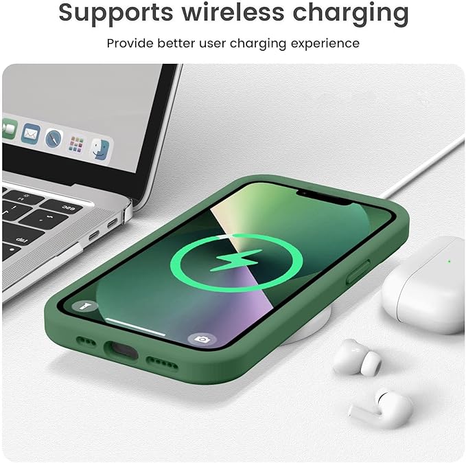 Vooii Compatible with iPhone 13 Case, Liquid Silicone Upgrade [Camera Protection] [Soft Anti-Scratch Microfiber Lining] Shockproof Phone Case for iPhone 13 6.1 inch - Green