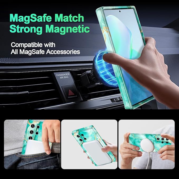 Casetego for Galaxy S24 Ultra Case,Compatible with MagSafe,[Military Grade Drop Test] Full Body Protection Slim Shockproof Rugged Marble Women Case for Samsung Galaxy S24 Ultra 6.8 inch,Turquoise