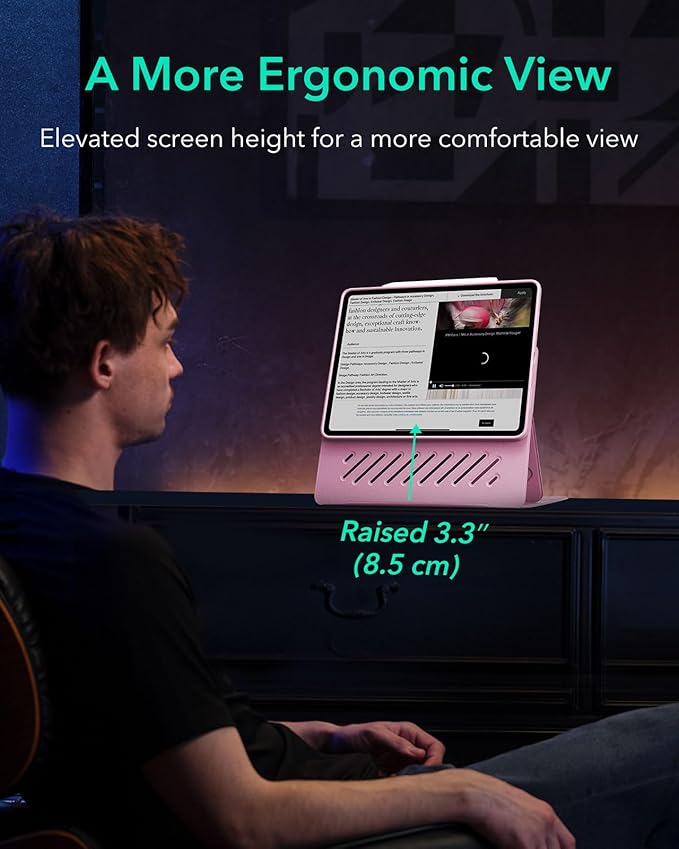 ESR for iPad Pro 13 Inch Case M4(2024), iPad Pro 13 Rotating Case with Removable Magnetic Cover, Adjustable Portrait/Landscape Stand with Raised Screen View, 9 Standing Angles, Shift Series, Pink