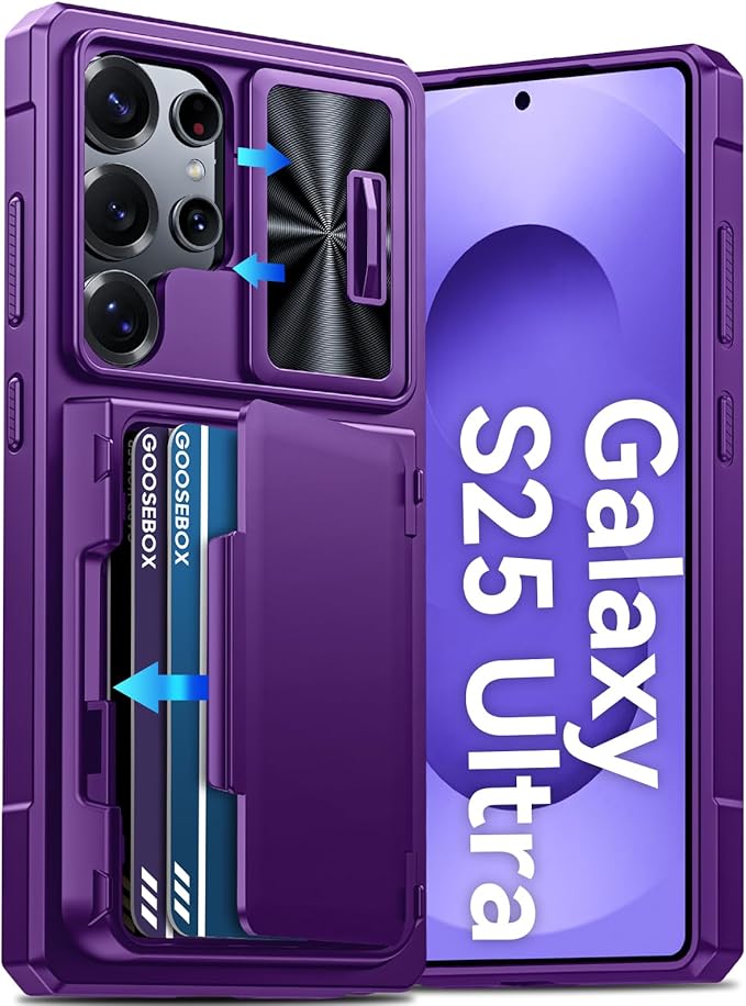 for Samsung Galaxy S25 Ultra Case Wallet with RFID [Cards Holder][Camera Cover][Edge Raised] Full Body Shockproof Silicone Protective Phone Case for Galaxy S25 Ultra 6.9" 2025 (Purple)