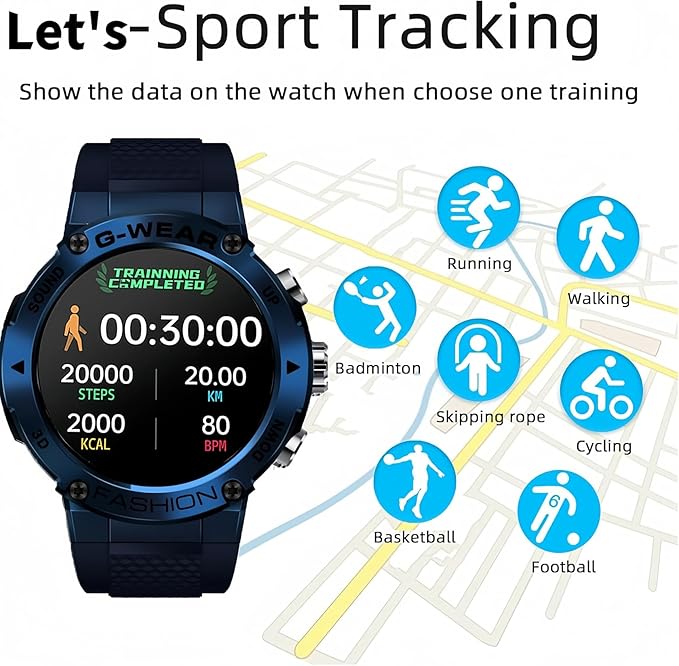 Military Smart Watch for Men(Answer/Dial Calls),100+Sports Modes, 5ATM Waterproof Fitness Watch with Heart Rate/SpO2/Blood Pressure for Android and iOS,1.32''HD DIY Screen Smart Watch-Blue