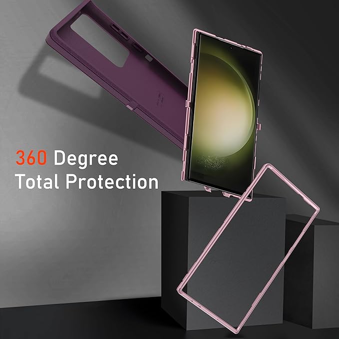 for Samsung Galaxy S23 Ultra Case with [2 Pack] HD Screen Protector, [Military-Grade] Shockproof Dust/Drop Proof 3-Layer Full Body Protection Heavy Duty Case for Galaxy S23 Ultra, Deep Purple