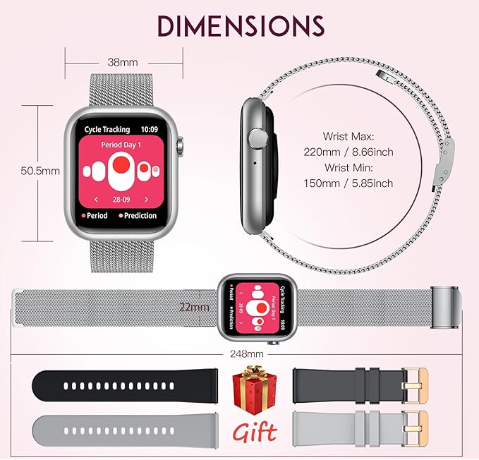 Smartwatch Women Fitness Tracker Watch: Silver Smart Watches for Women Make Answer Bluetooth Call Android Phones iPhone Compatible 123+ Sport Modes IP68 Waterproof Digital Pedometer Heart Rate Monitor