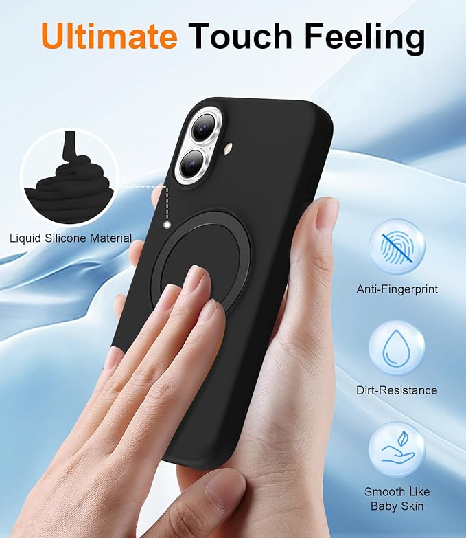 ZHK Liquid Silicone Designed for iPhone 17 Case with Magnet Stand, [Precise Camera Lens Protection][Mil-Grade Drop Shockproof][Soft Anti-Scratch Microfiber Lining] Slim Fit Cover, Black