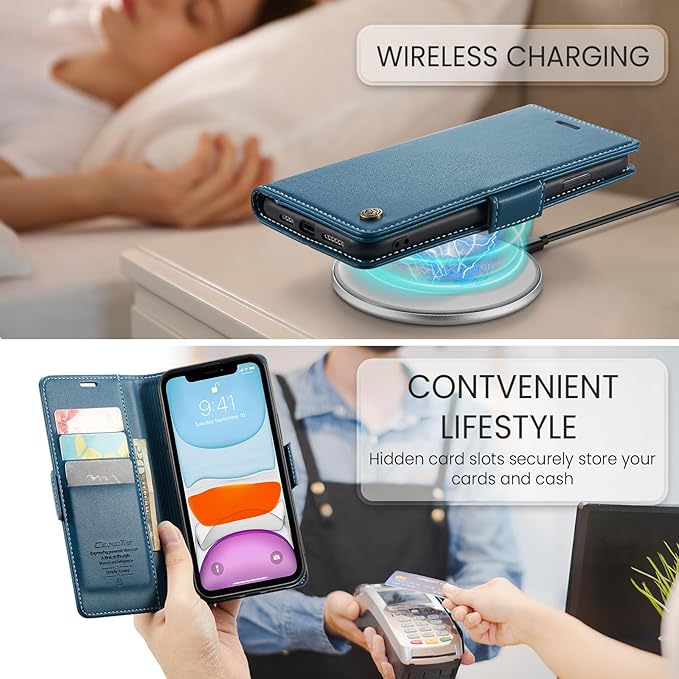 for iPhone 11 Case, Premium PU Leather Wallet Case Flip Cover with [RFID Blocking][Card Holder][Stand Function] Shockproof Protective for iPhone 11, Blue