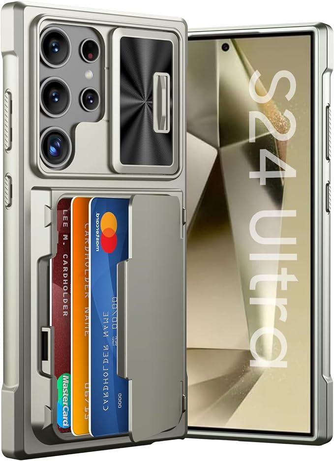 for Samsung Galaxy S24 Ultra Wallet Case with RFID Blocking Card Holder & Camera Cover & Kickstand, Full Body Shockproof Case for S24 Ultra 6.8Inch 2024-Champagne Primary Titanium(Upgraded)