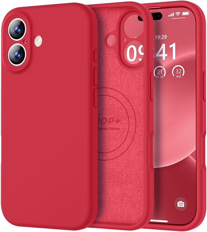 Vooii Magnetic Compatible with iPhone 17 Case (Compatible with Magsafe) (Upgraded Camera Protection) Liquid Silicone Shockproof Full Body Protective Phone Cover for Women Men, Red, 6.3"
