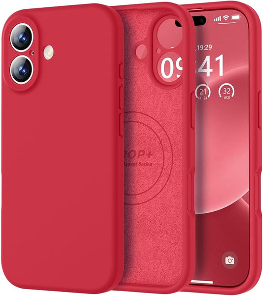 Vooii Magnetic Compatible with iPhone 17 Case (Compatible with Magsafe) (Upgraded Camera Protection) Liquid Silicone Shockproof Full Body Protective Phone Cover for Women Men, Red, 6.3"