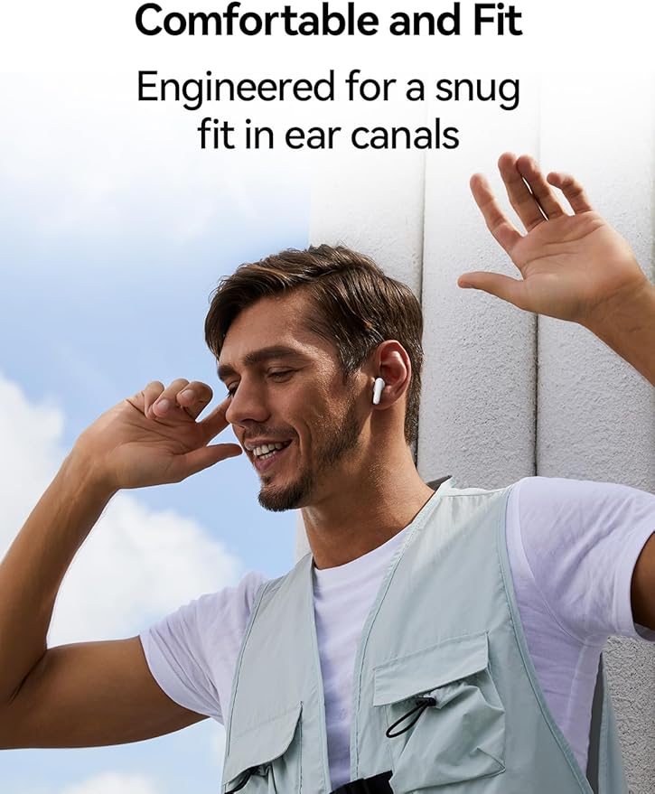 1MORE Q10 Wireless Earbuds, Bluetooth 5.3 Half in-Ear Lightweight Ear Buds, Comfort Fit, Deep Bass Stereo Headphones with Dual Mics, 26H Playtime, one Step-Pairing, IPX4 Waterproof Earphones, White