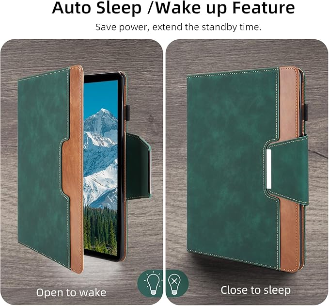 Case for Samsung Galaxy Tab S10 Plus/S9 FE Plus/S9 Plus 12.4 Inch - Multi-Angle Viewing Stand Cover with Pocket, PU Leather Folio Case with Magnetic Clasp, Auto Wake/Sleep Smart Tablet Cover, Green