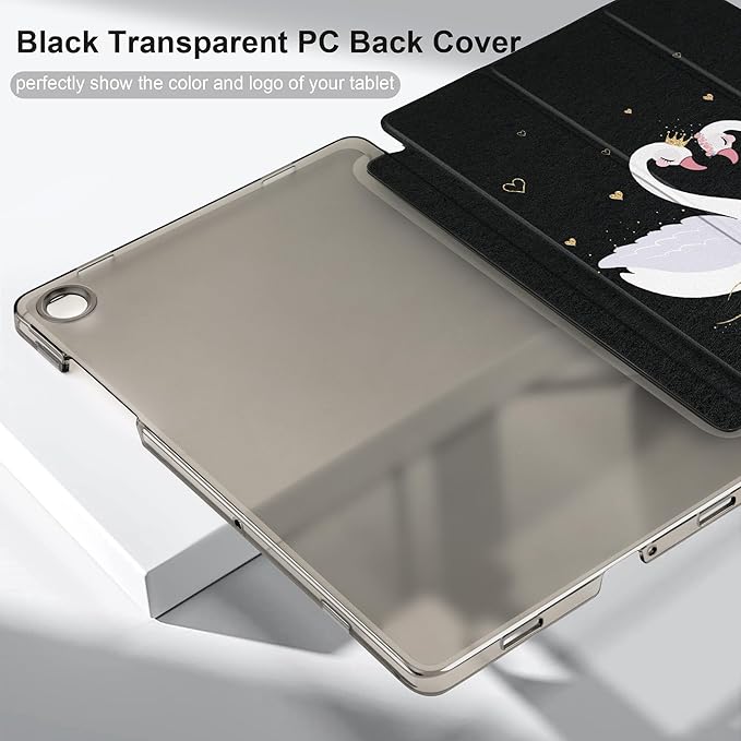 DONGKE Case for Samsung Galaxy Tab A9+/A9 Plus 11 inch 2024 2023 (SM-X210/X216/X218), Slim Stand Hard PC Translucent Back Shell Smart Cover, Auto Wake/Sleep - Cute Swans