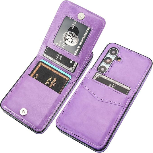 KIHUWEY for Samsung Galaxy S24 Case Wallet with Credit Card Holder, Flip Premium Leather Magnetic Clasp Kickstand Heavy Duty Protective Cover for Samsung Galaxy S24 6.2" (Purple)