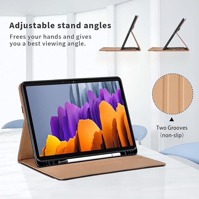 Case for Samsung Galaxy Tab S8 2022/S7 2020 11 Inch - Model (SM-X700/X706/T870/T875/T878) with S Pen Holder, PU Leather Bussiness Flip Case with Hand Strap and Pocket, Red