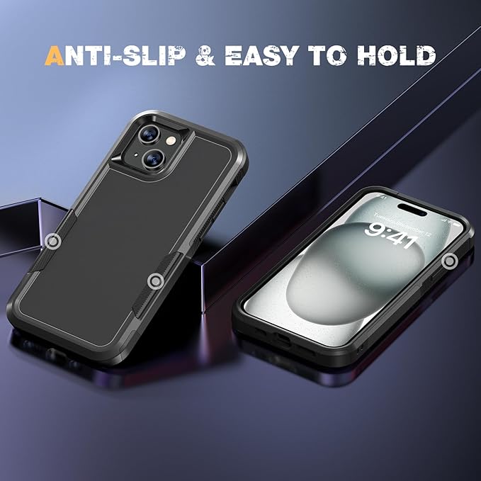 Diaclara Designed for iPhone 15 Case, [with Privacy Screen Protector] [Anti Spy] [Military Grade Drop Protection] Heavy Duty Full-Body Shockproof Phone Case, Black