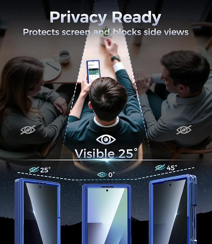 for Samsung Galaxy Z Fold 7 Case with Privacy Screen Protector, Kickstand & Hinge Protection – Rugged Hard 360° Full Body Protective Phone Cover Case for Z Fold 7 5G 2025 - Blue Shadow