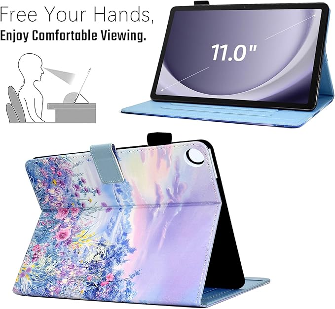 Case for Galaxy Tab A9+/A9 Plus 11 Inch 2023 (SM-X210/X216/X218), Funut PU Leather Folio Cover Multi-Angle Stand with Auto Wake/Sleep Case for Samsung Galaxy Tab A9 Plus/A9+ Tablet, Purple Flower Sea