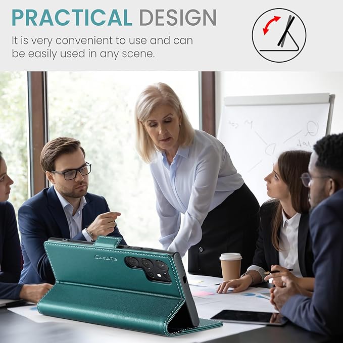 for Samsung Galaxy S25 Ultra Case, Premium PU Leather Wallet Case Flip Cover with [RFID Blocking][Card Holder][Stand Function] Shockproof Protective for Samsung Galaxy S25 Ultra, Blue-Green