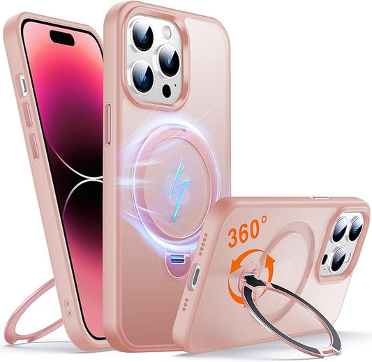 360° O-Ring MagStander for iPhone 13 Pro Max Case with Magnetic Kickstand Ring Holder [Compatible with MagSafe][360°Rotate Stand][Military Shockproof] iPhone 13 Pro Max Phone Cover Pink